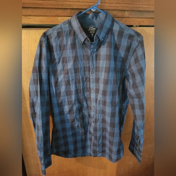J. Crew slim indigo cotton shirt gingham size medium NWOT - Picture 3 of 4